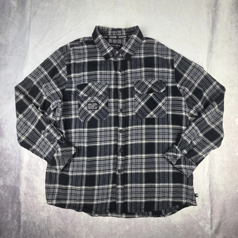 Howitzer Flannel Shirt Mens XL Black‎ Gray Plaid We The People Military Thick